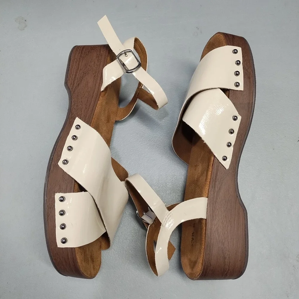 Zara Cross-Strap Sandals Womens Size 35 Tan Brown Studded Detail Buckle Closure - Picture 3 of 10